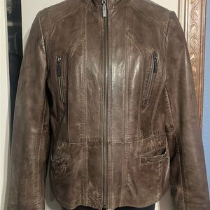 Women’s Bernardo Chocolate Leather Jacket Soft Excellent Condition